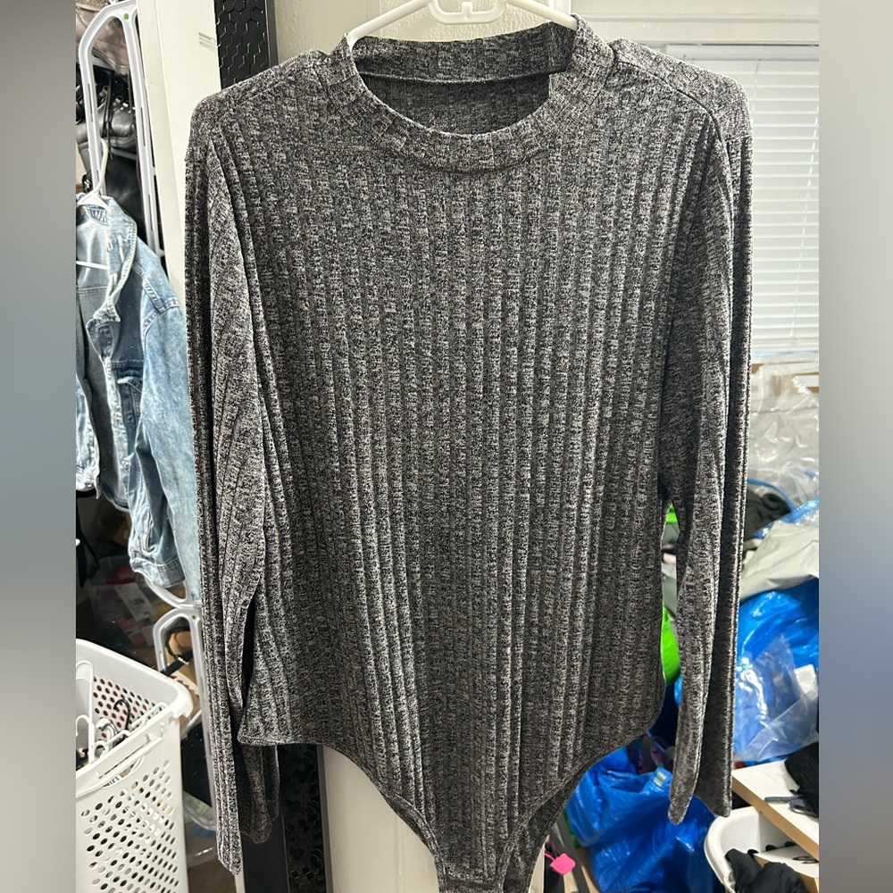 Shein Gray Long Sleeve Bodysuit